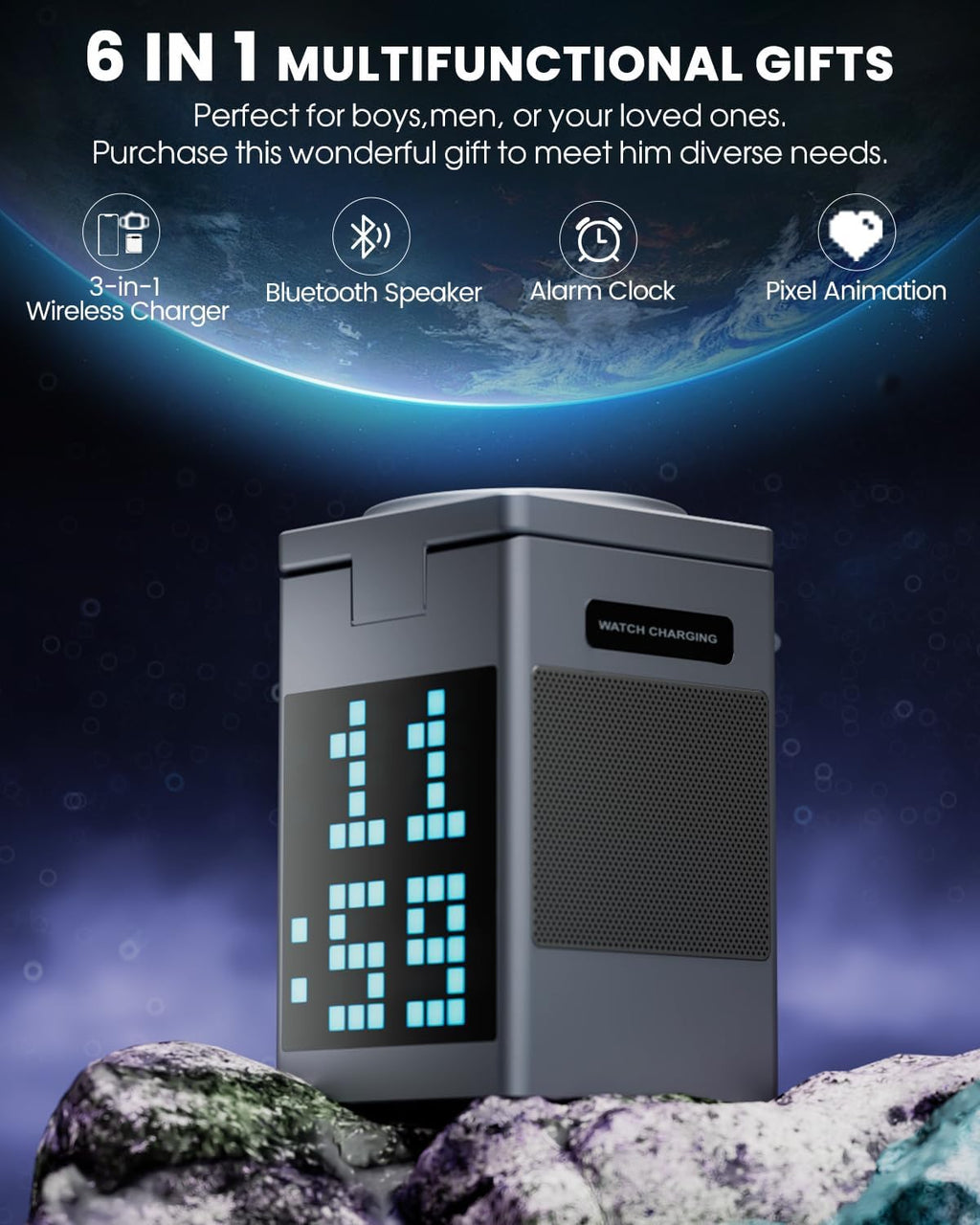 PixelCharge 3-in-1 Bluetooth Speaker & Charging Station