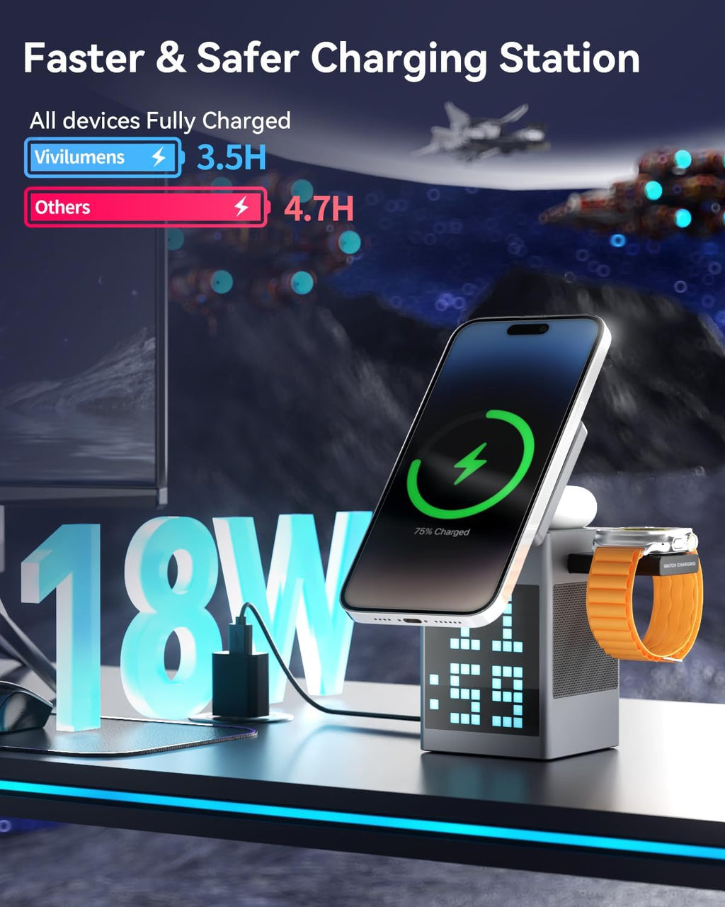 PixelCharge 3-in-1 Bluetooth Speaker & Charging Station