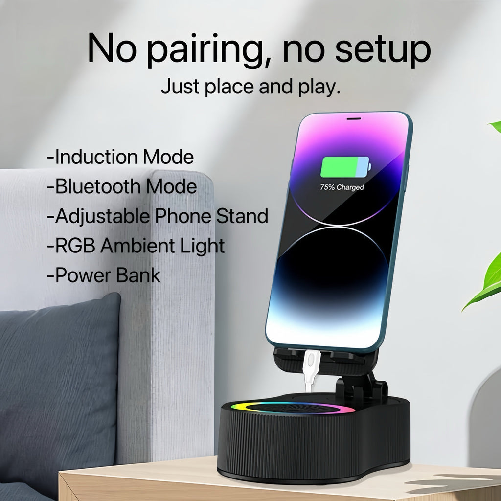 SonicDrop Dock – No-Pair Magic Speaker & Charging Stand
