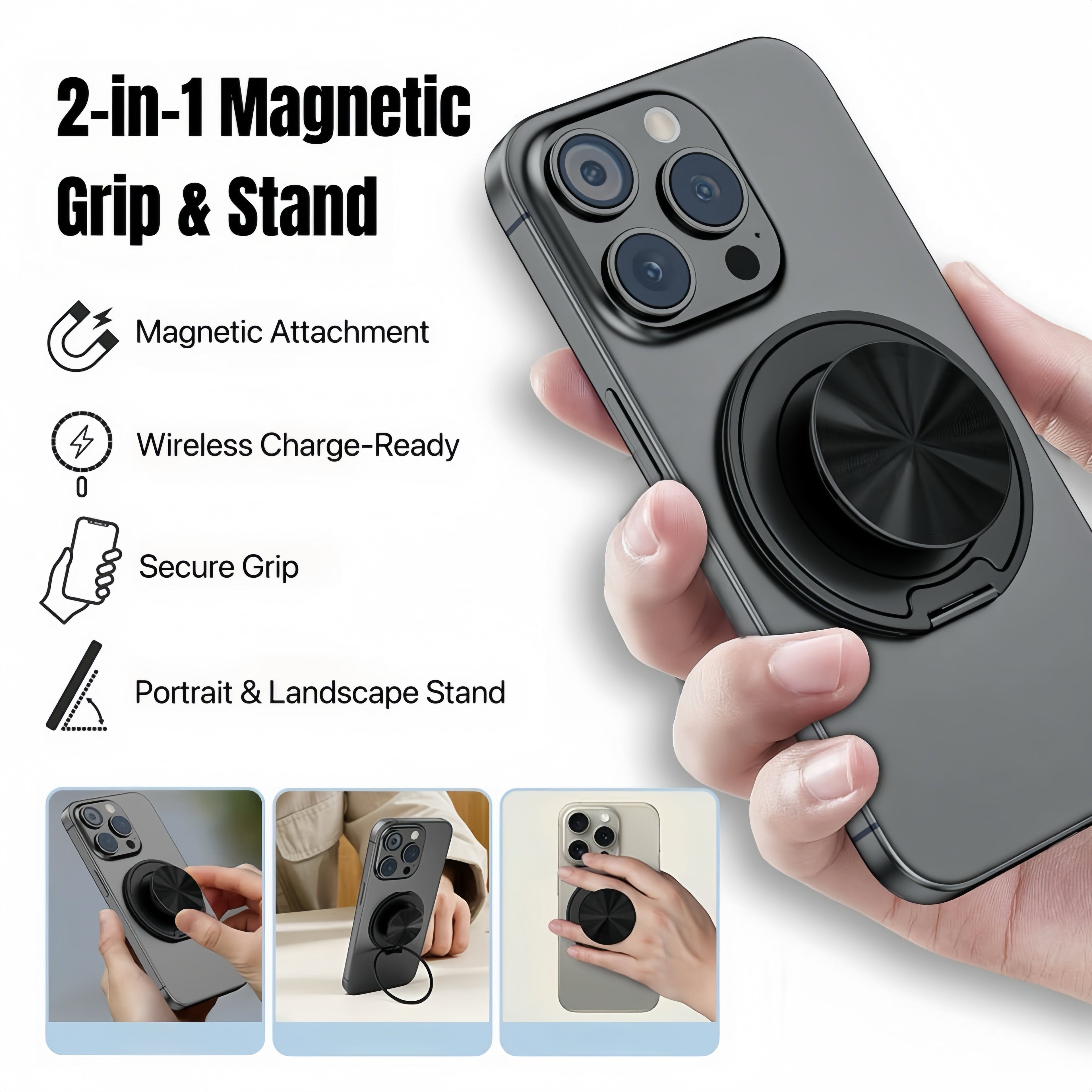 MagGrip 360 Stand – Snap-On Grip, Stand & Mirror in One